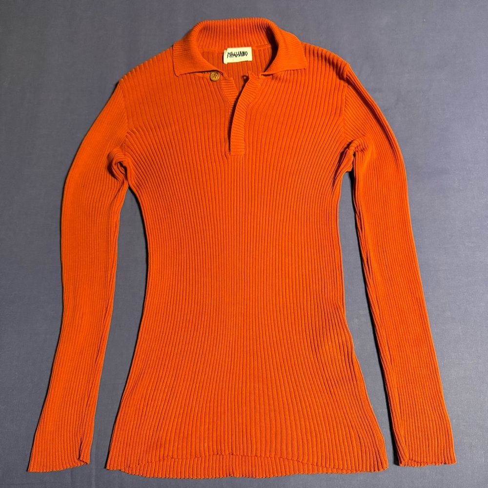 Magliano burnt orange ribbed long-sleeve knit polo, men’s size medium - Picture 2 of 6
